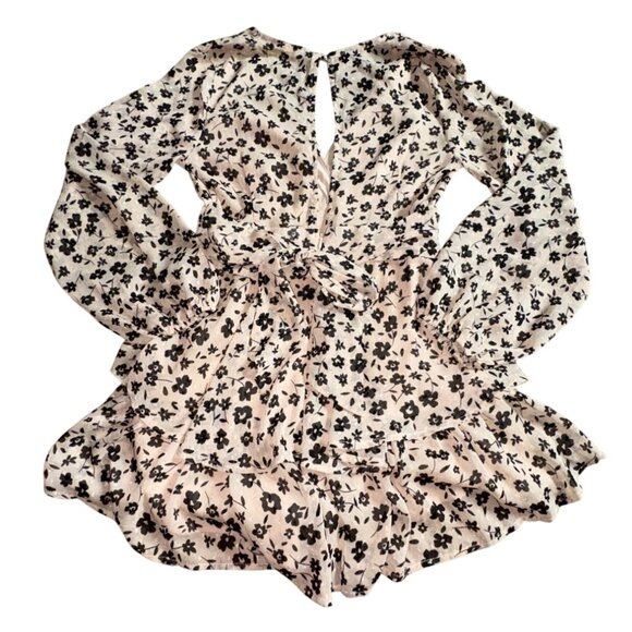 Illa Illa Long Sleeve Chiffon Style Floral Romper-Tan/Black-Size M-GUC - Picture 7 of 11